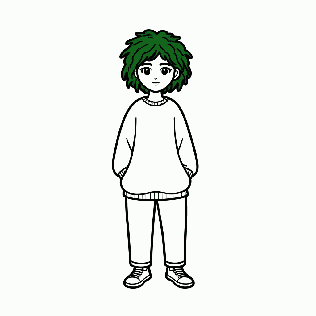 Desenho de Billie Eilish Cabelo Verde para colorir e imprimir grátis em folha A4