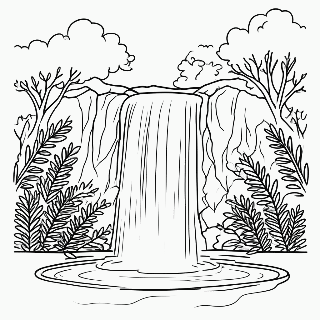 Desenho de Cachoeira para colorir e imprimir grátis em folha A4