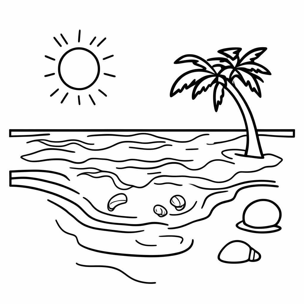 Desenho de Praia para colorir e imprimir grátis em folha A4