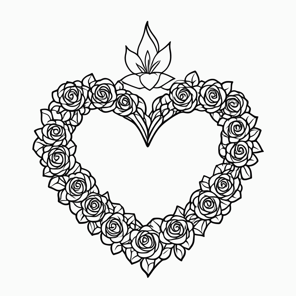 Desenho de Coração de Maria com Flores para colorir e imprimir grátis em folha A4