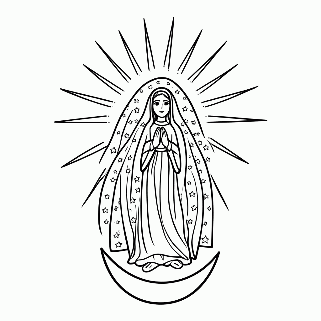 Desenho de Nossa Senhora de Guadalupe para colorir e imprimir grátis em folha A4