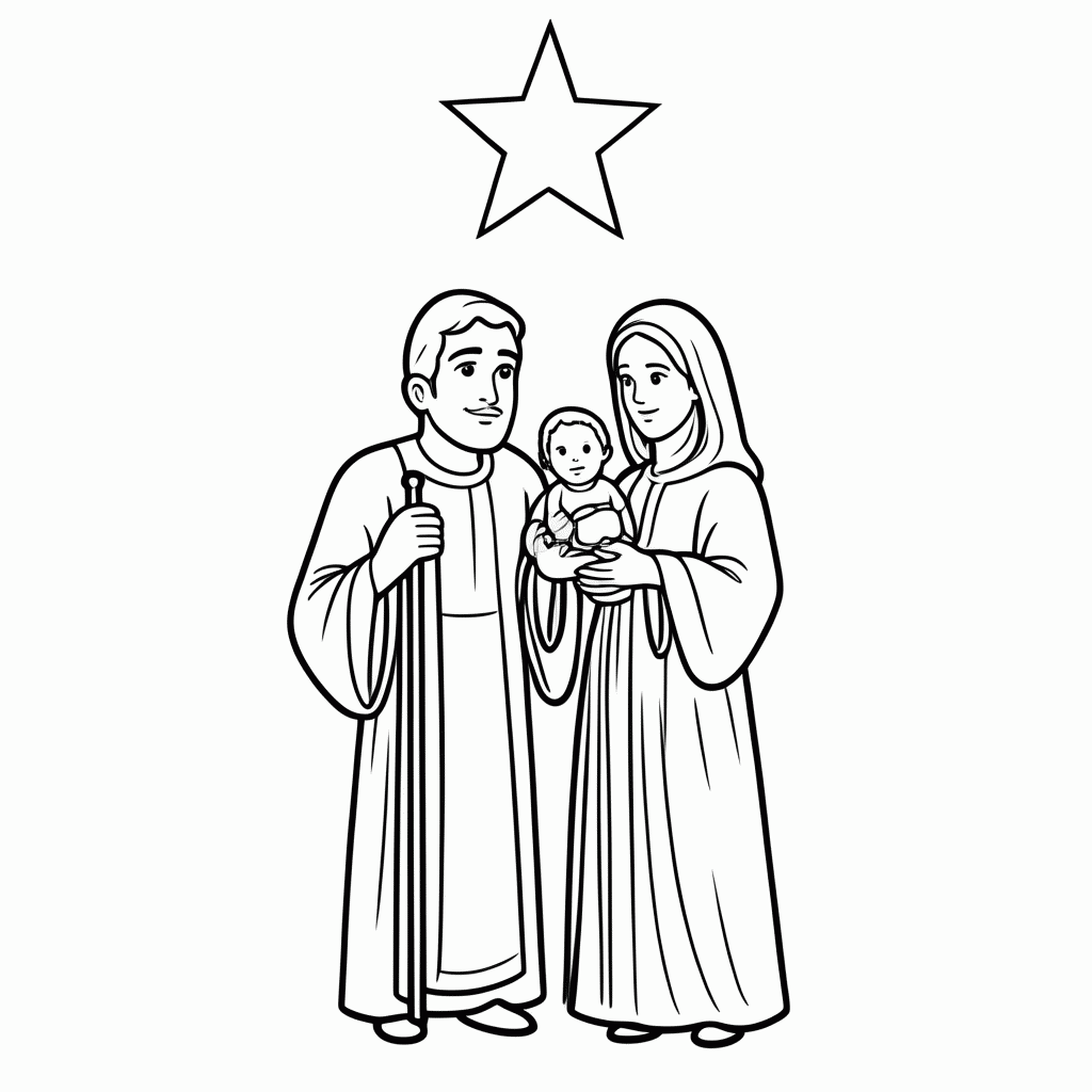 Desenho de Sagrada Família para colorir e imprimir grátis em folha A4