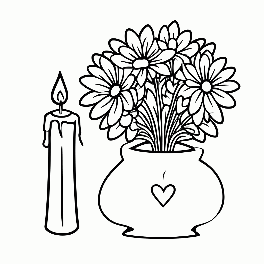 Desenho de Vela e Flores para Nossa Senhora para colorir e imprimir grátis em folha A4