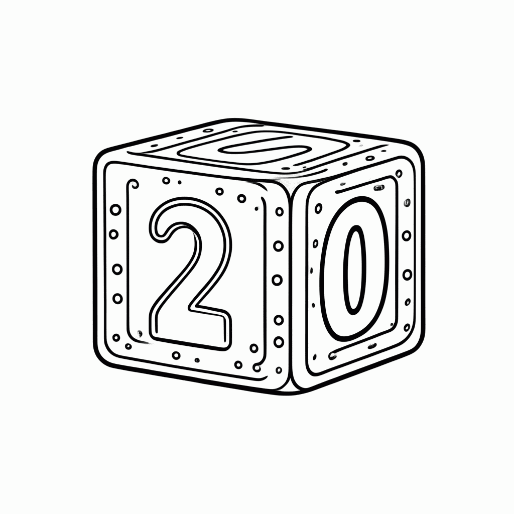 Desenho de Número 20 para colorir e imprimir grátis em folha A4