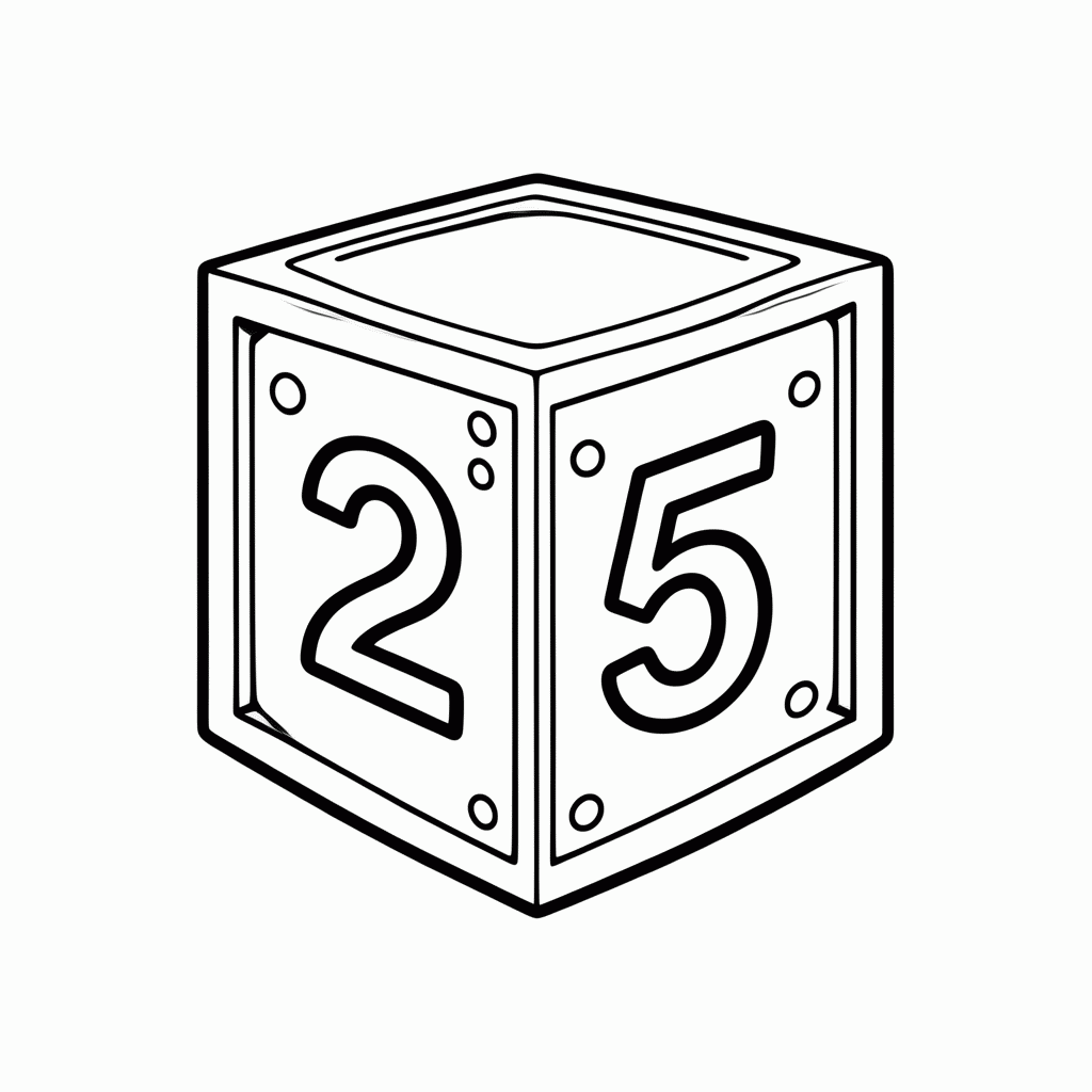 Desenho de Número 25 para colorir e imprimir grátis em folha A4