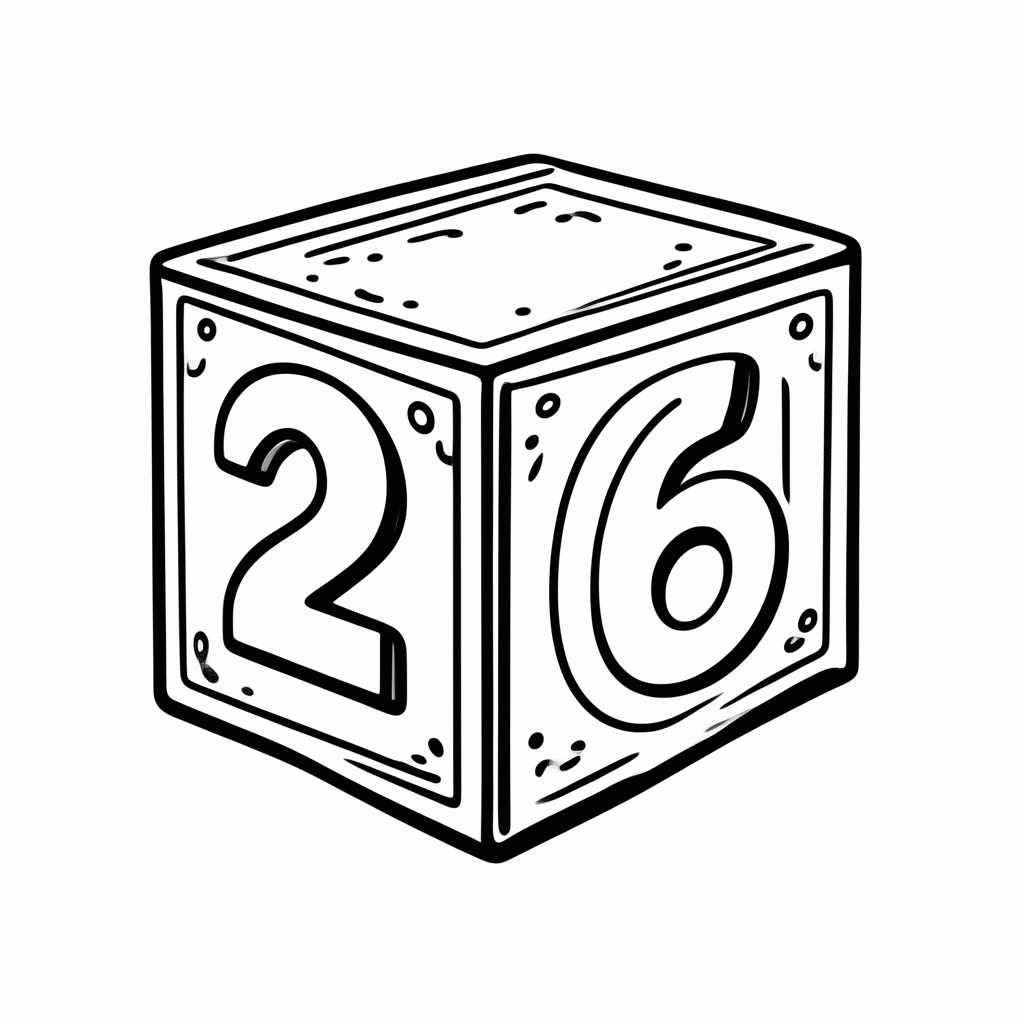 Desenho de Número 26 para colorir e imprimir grátis em folha A4