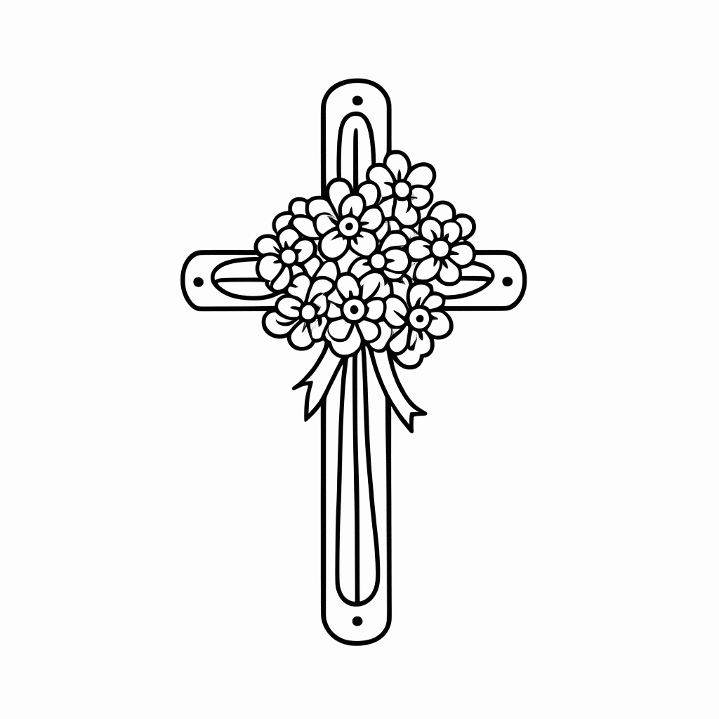Desenho de Cruz Decorada Pascoa para colorir e imprimir grátis em folha A4
