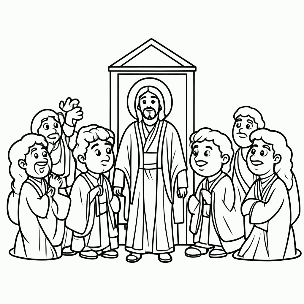 Desenho de Jesus Aparecendo Aos Discipulos para colorir e imprimir grátis em folha A4