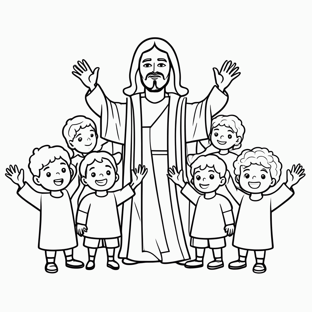 Desenho de Jesus Com Criancas para colorir e imprimir grátis em folha A4