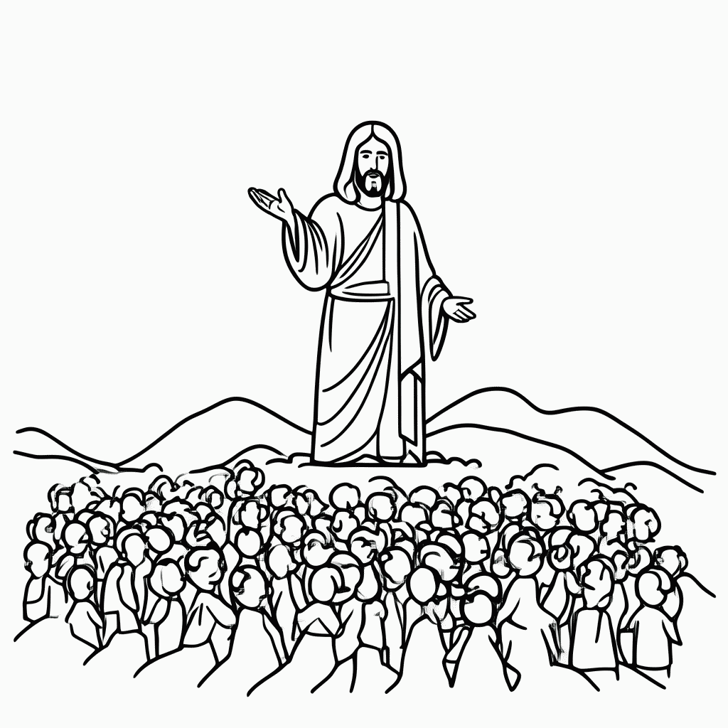 Desenho de Jesus No Monte para colorir e imprimir grátis em folha A4