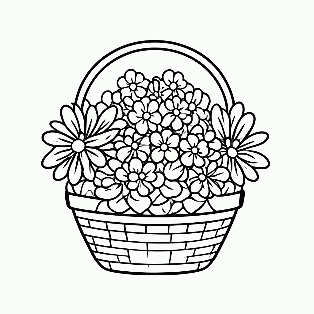 Desenho de Cesta Com Flores para colorir e imprimir grátis em folha A4