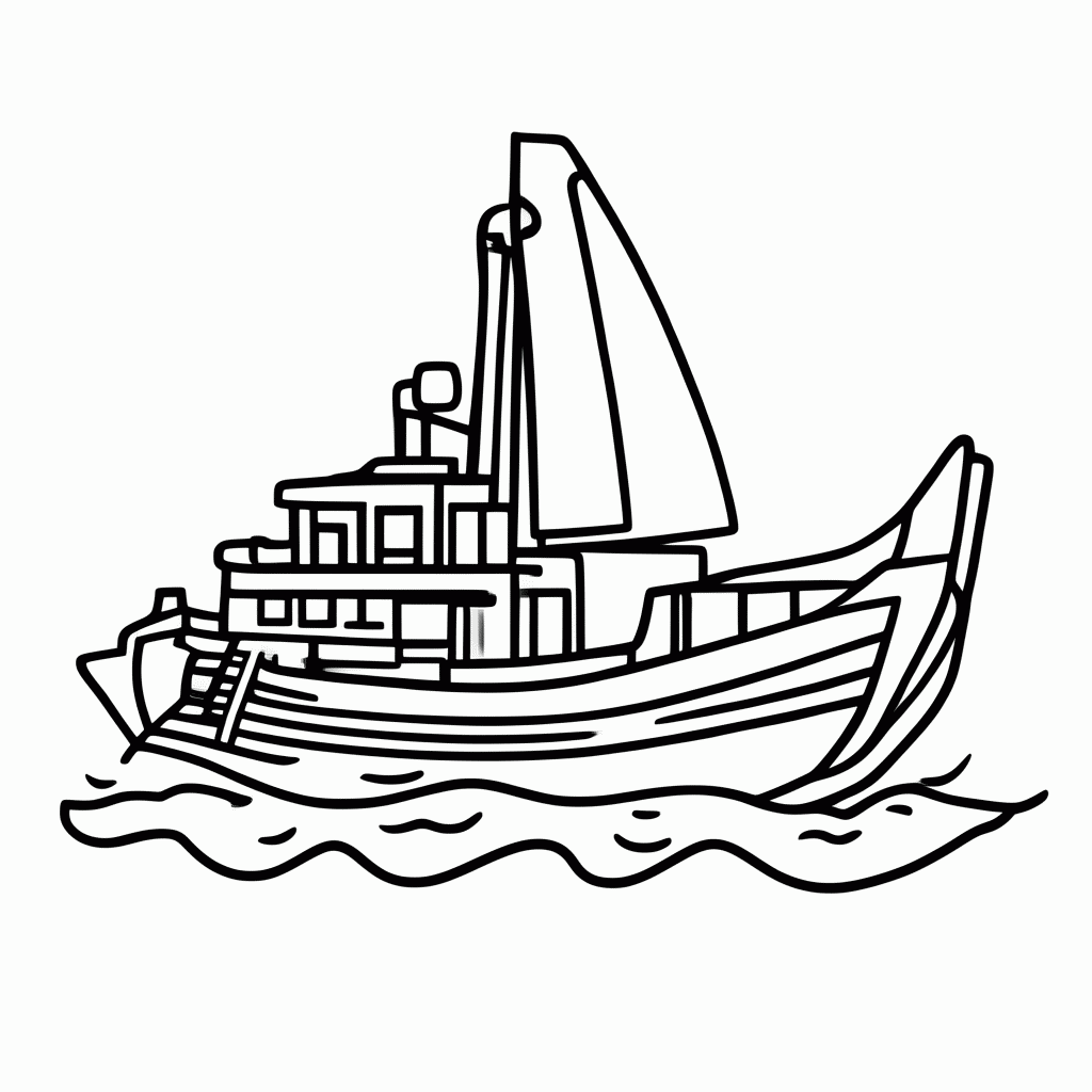 Desenho de Pescaria — Barco Pesqueiro para colorir e imprimir grátis em folha A4