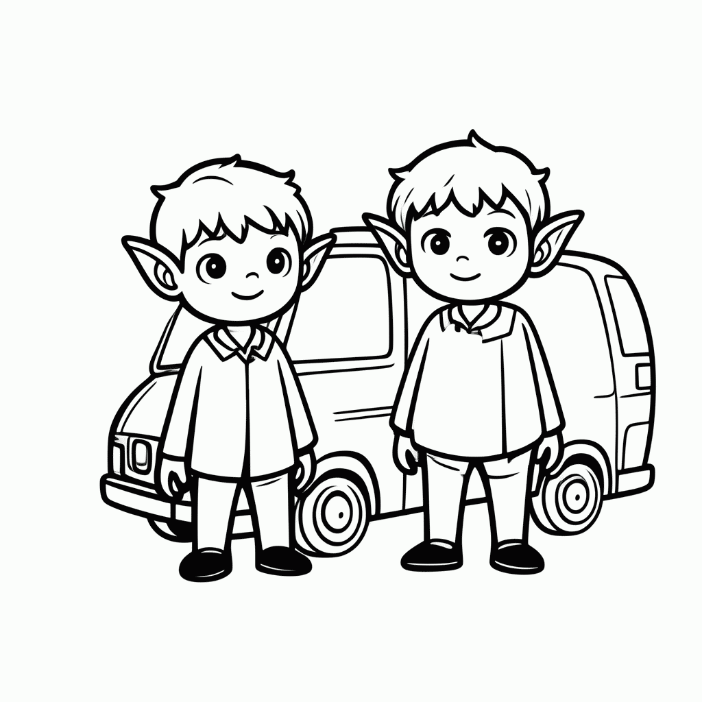 Desenho de Irmãos Elfos Mágicos para colorir e imprimir grátis em folha A4