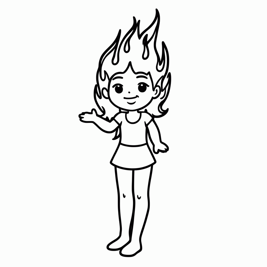 Desenho de Menina de Fogo para colorir e imprimir grátis em folha A4