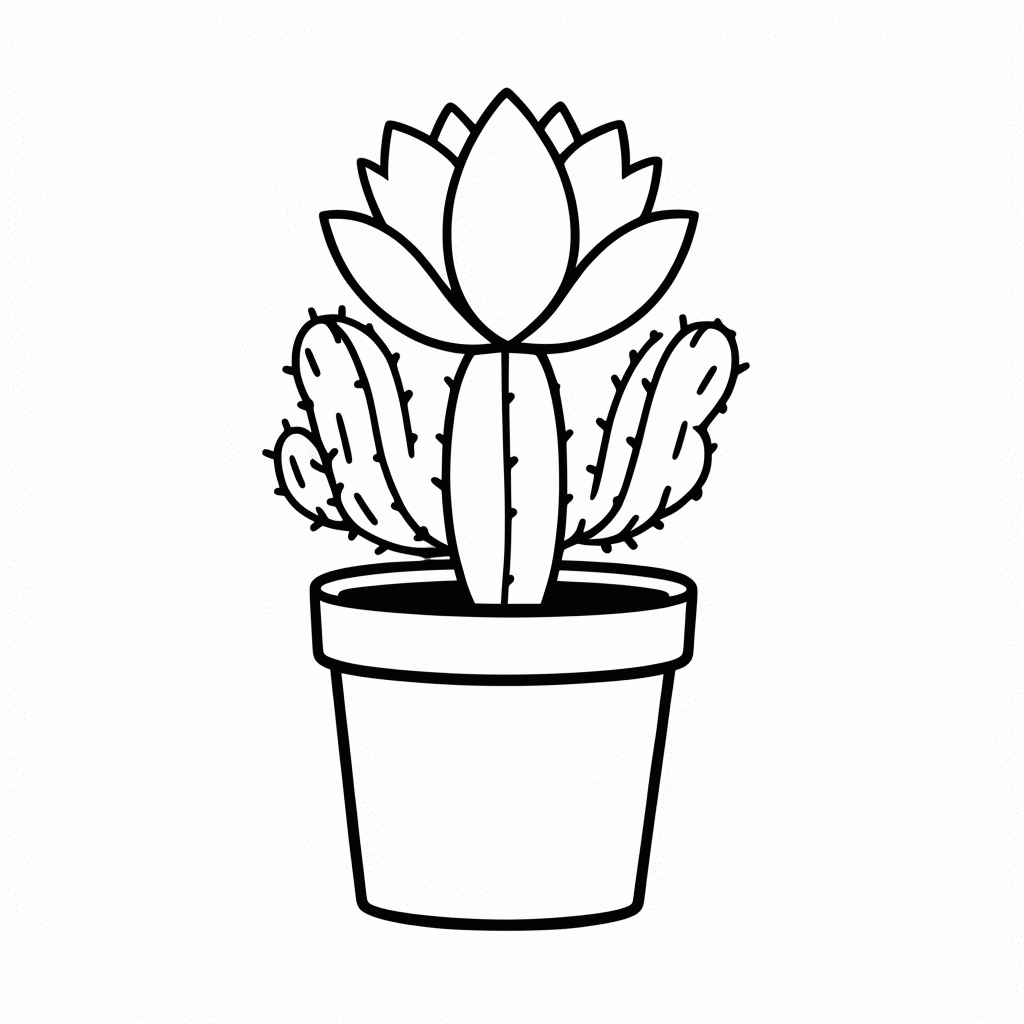 Desenho de Cacto Flor Rosa para colorir e imprimir grátis em folha A4