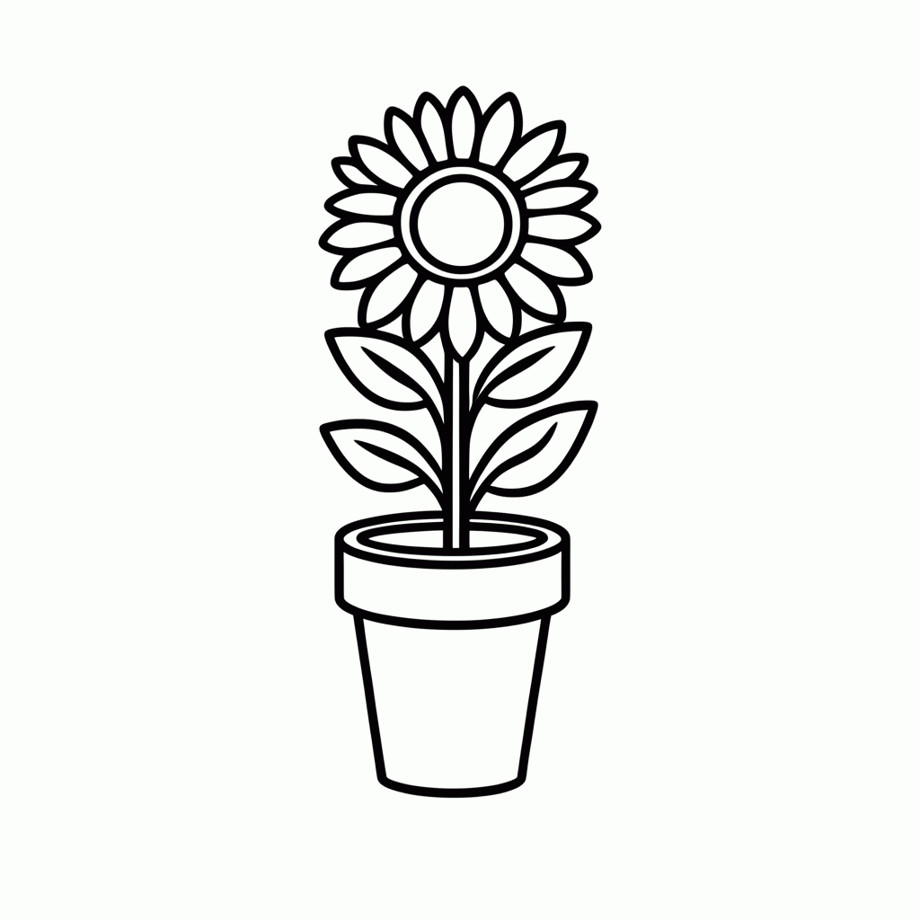 Desenho de Girassol Com Vaso para colorir e imprimir grátis em folha A4