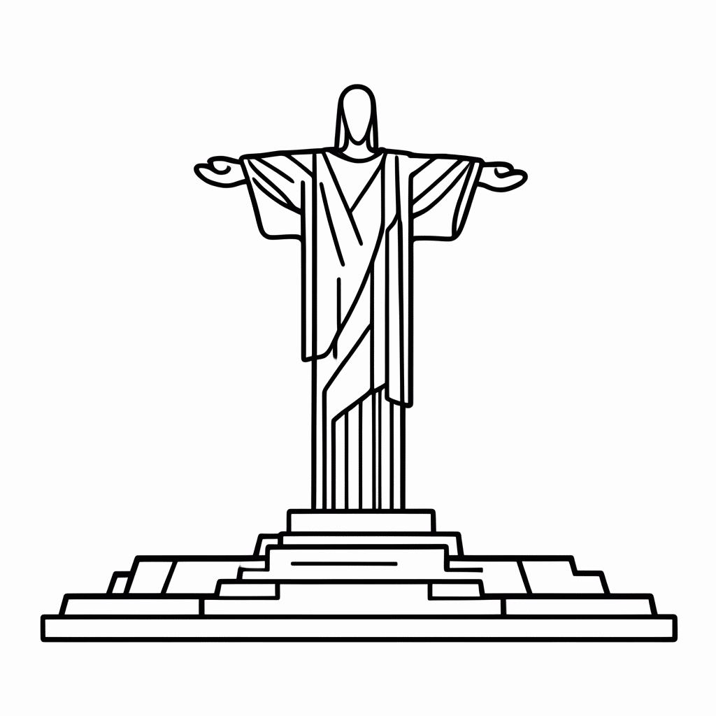 Desenho de Cristo Redentor Rio para colorir e imprimir grátis em folha A4