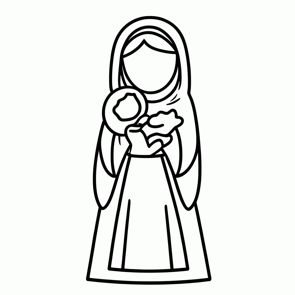 Desenho de Maria Segurando Jesus para colorir e imprimir grátis em folha A4