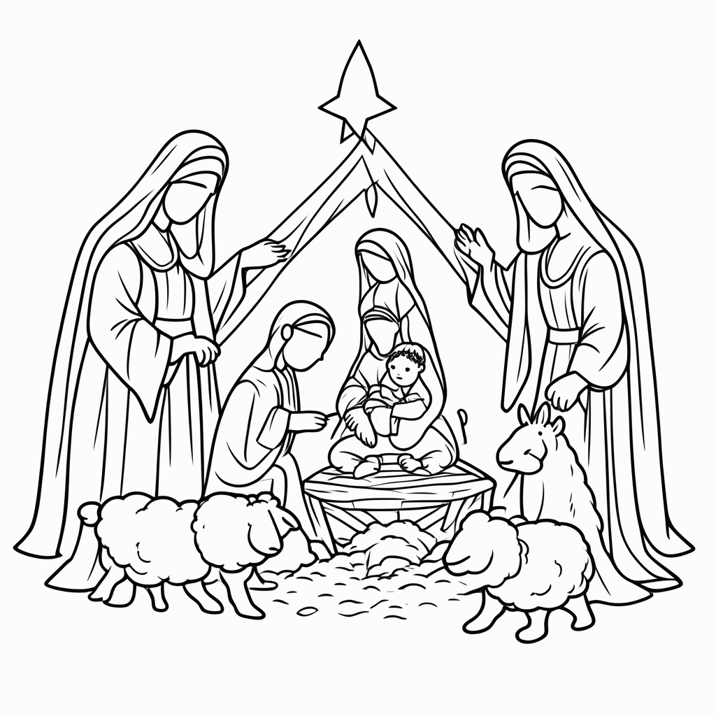 Desenho de Presepio Completo para colorir e imprimir grátis em folha A4