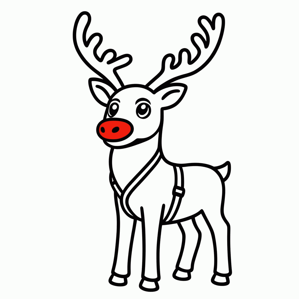 Desenho de Rena Rudolph para colorir e imprimir grátis em folha A4