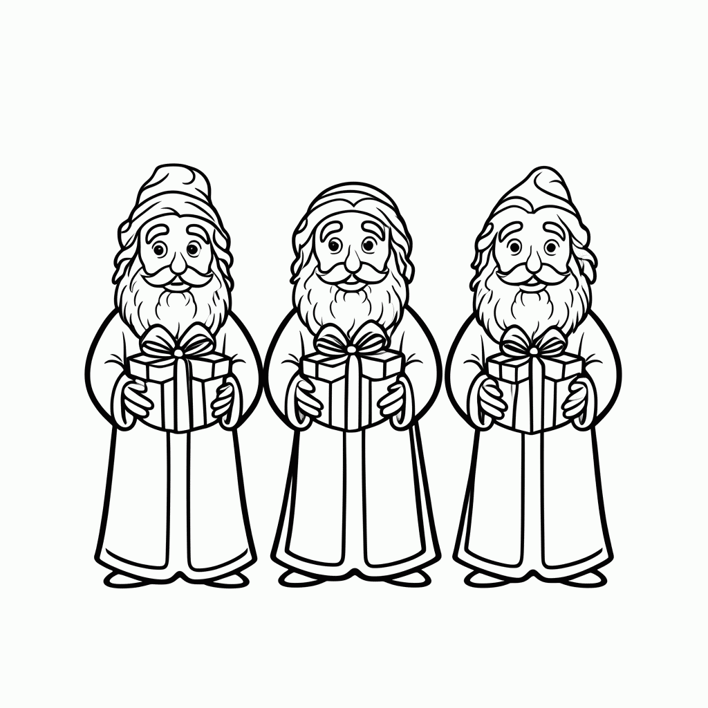 Desenho de Tres Reis Magos para colorir e imprimir grátis em folha A4