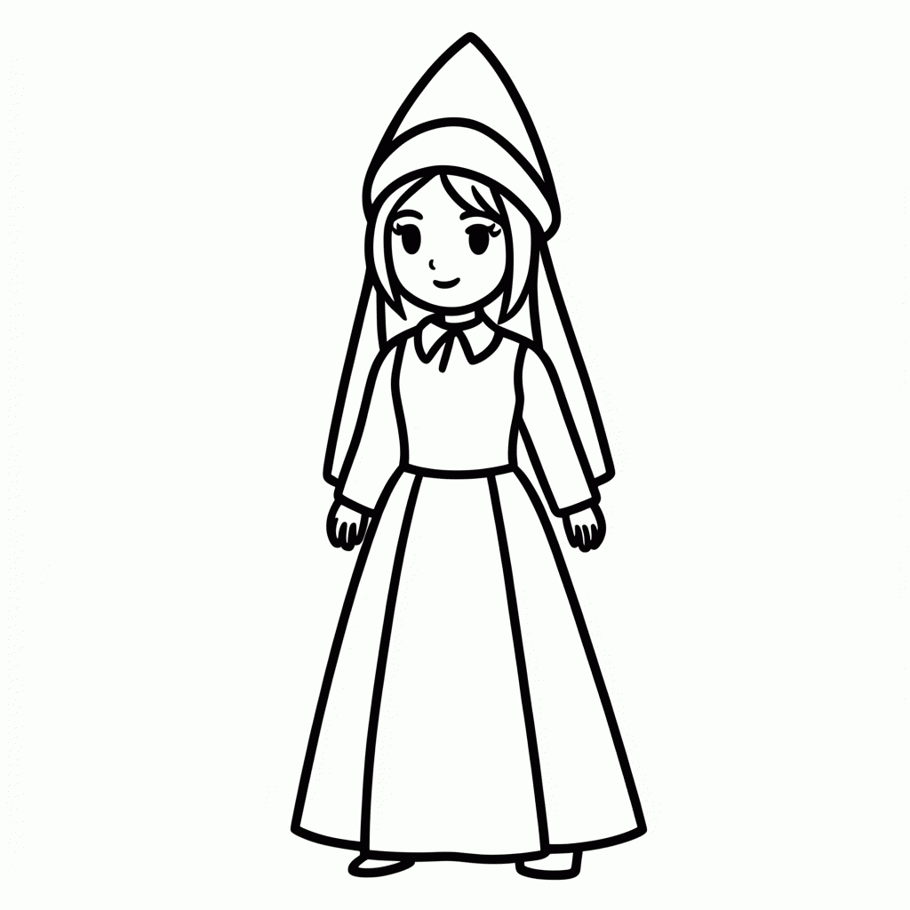 Desenho de Dama Medieval para colorir e imprimir grátis em folha A4
