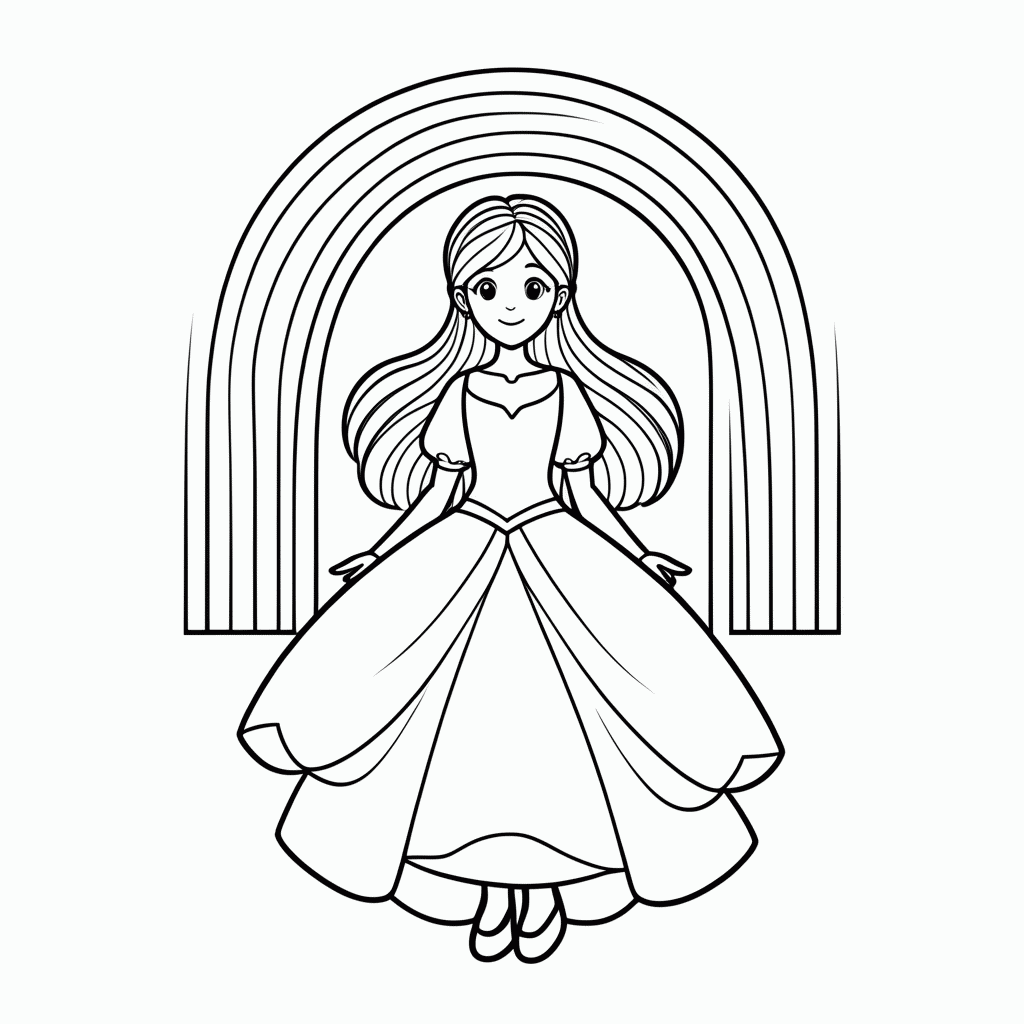 Desenho de Princesa Arco Iris para colorir e imprimir grátis em folha A4