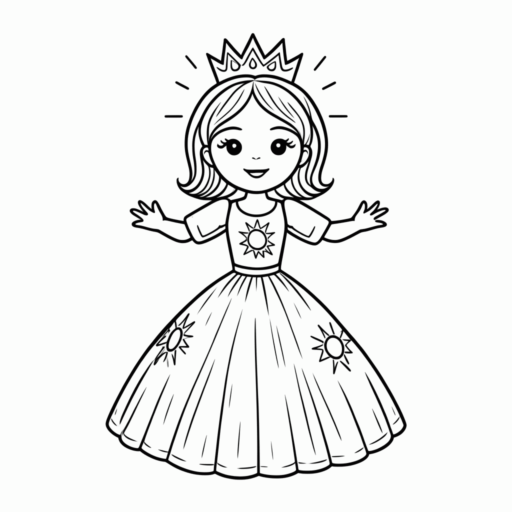 Desenho de Princesa Dourada para colorir e imprimir grátis em folha A4