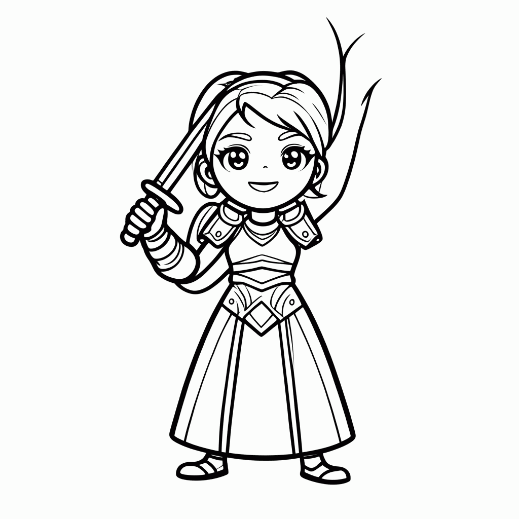 Desenho de Princesa Guerreira para colorir e imprimir grátis em folha A4