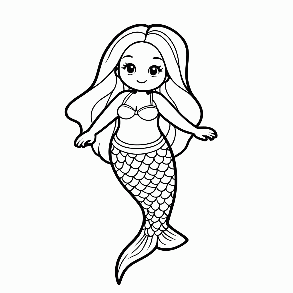 Desenho de Sereia para colorir e imprimir grátis em folha A4