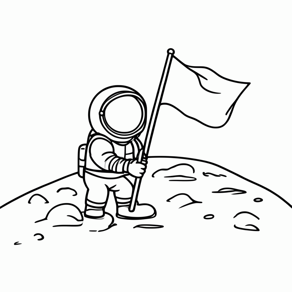 Desenho de Astronauta Com Bandeira para colorir e imprimir grátis em folha A4