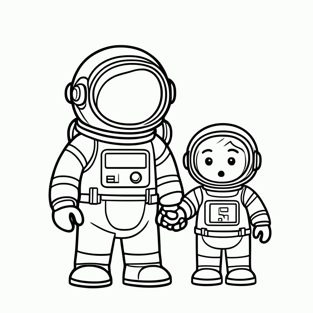 Desenho de Astronauta Com Criancinha para colorir e imprimir grátis em folha A4