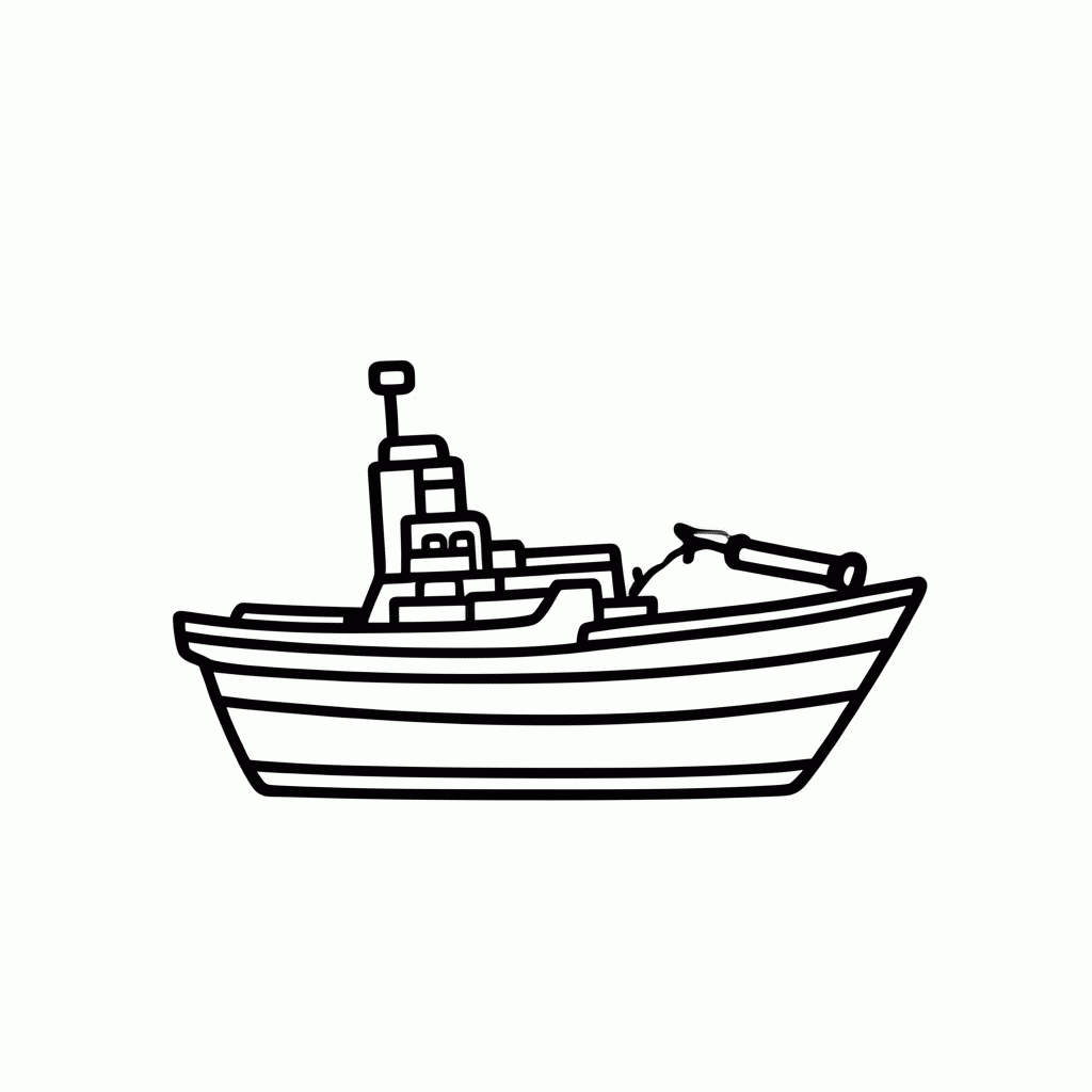 Desenho de Barco De Combate A Fogo para colorir e imprimir grátis em folha A4