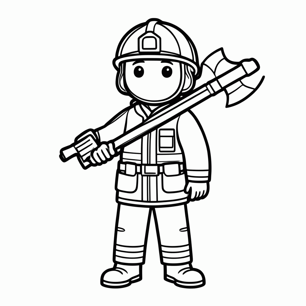 Desenho de Bombeiro Com Machado para colorir e imprimir grátis em folha A4