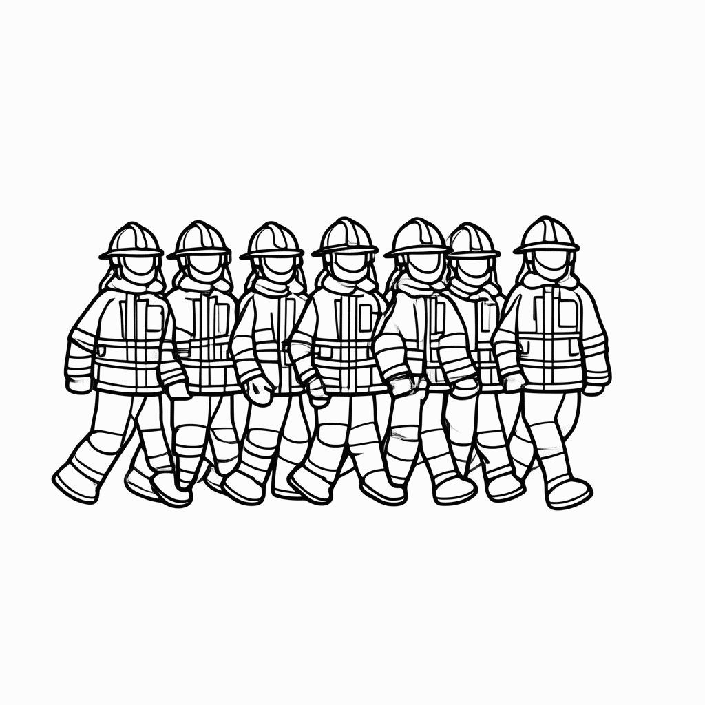 Desenho de Desfile De Bombeiros para colorir e imprimir grátis em folha A4