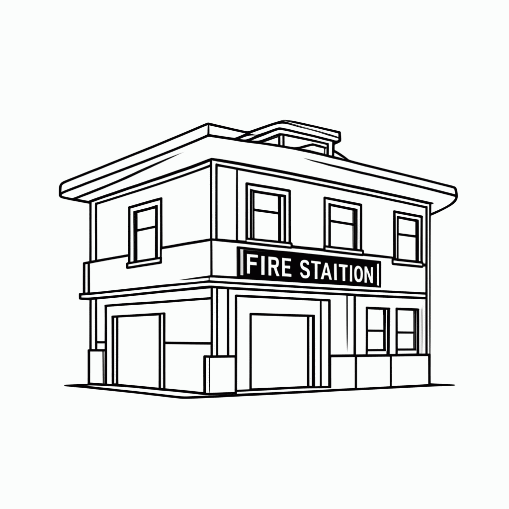 Desenho de Quartel Dos Bombeiros para colorir e imprimir grátis em folha A4