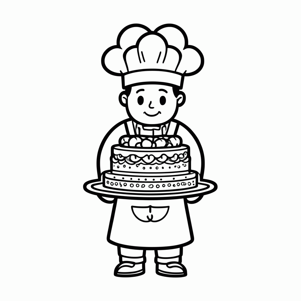 Desenho de Confeiteiro Com Bolo para colorir e imprimir grátis em folha A4