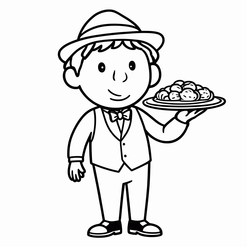 Desenho de Garcom Com Prato para colorir e imprimir grátis em folha A4