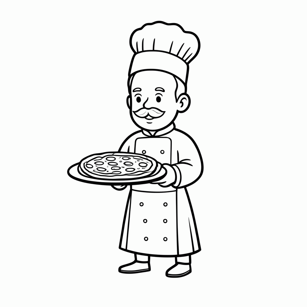 Desenho de Pizzaiolo Com Pizza para colorir e imprimir grátis em folha A4