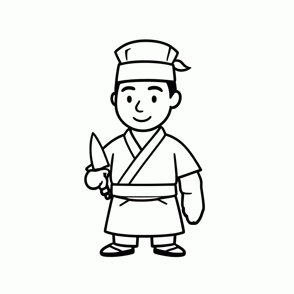 Desenho de Sushi Chef para colorir e imprimir grátis em folha A4