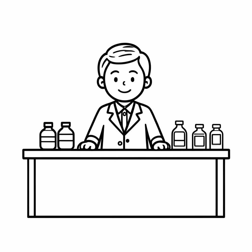 Desenho de Farmaceutico No Balcao para colorir e imprimir grátis em folha A4