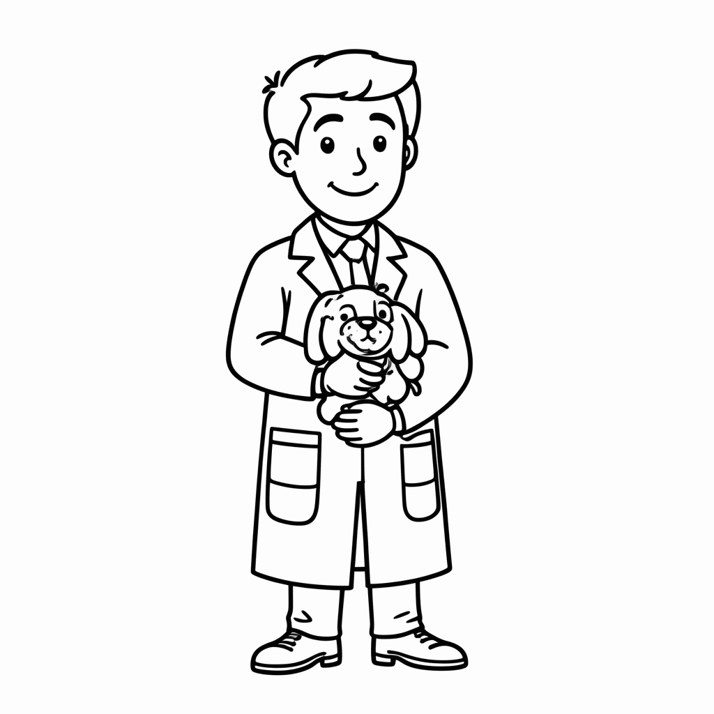 Desenho de Veterinario Com Cachorro para colorir e imprimir grátis em folha A4
