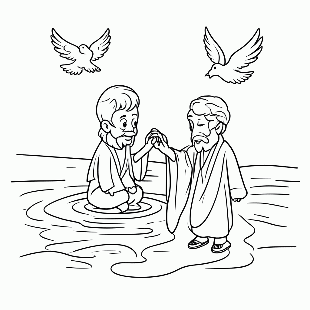 Desenho de Batismo para colorir e imprimir grátis em folha A4