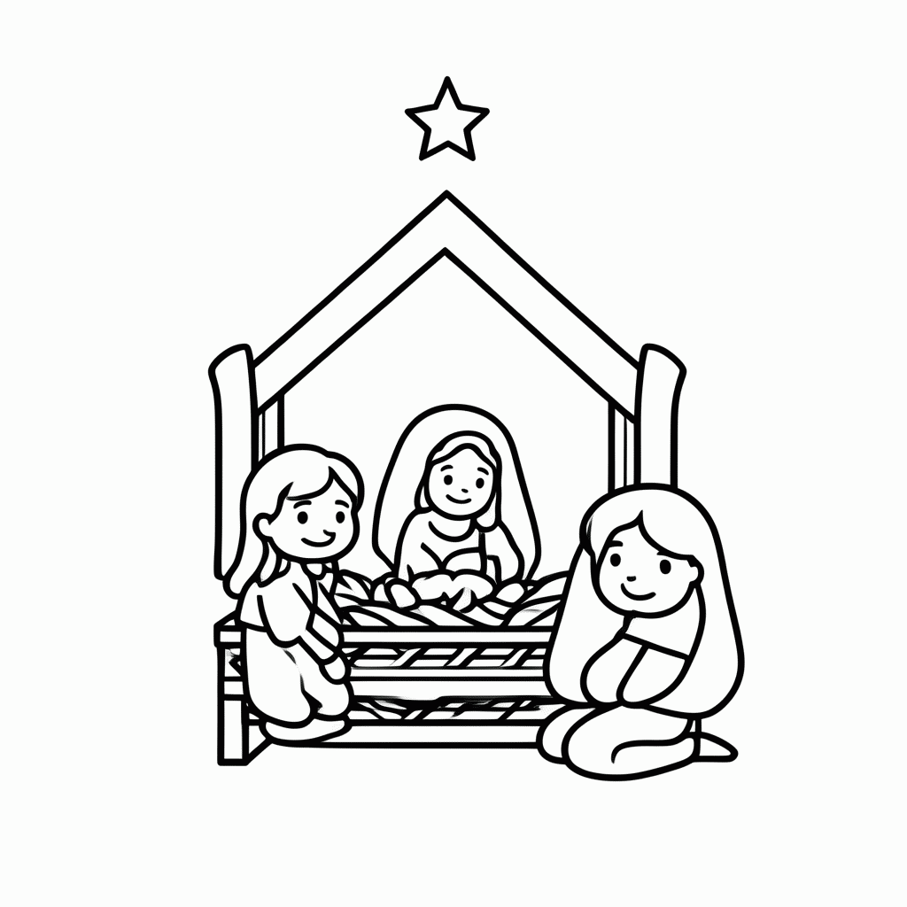 Desenho de Natividade para colorir e imprimir grátis em folha A4