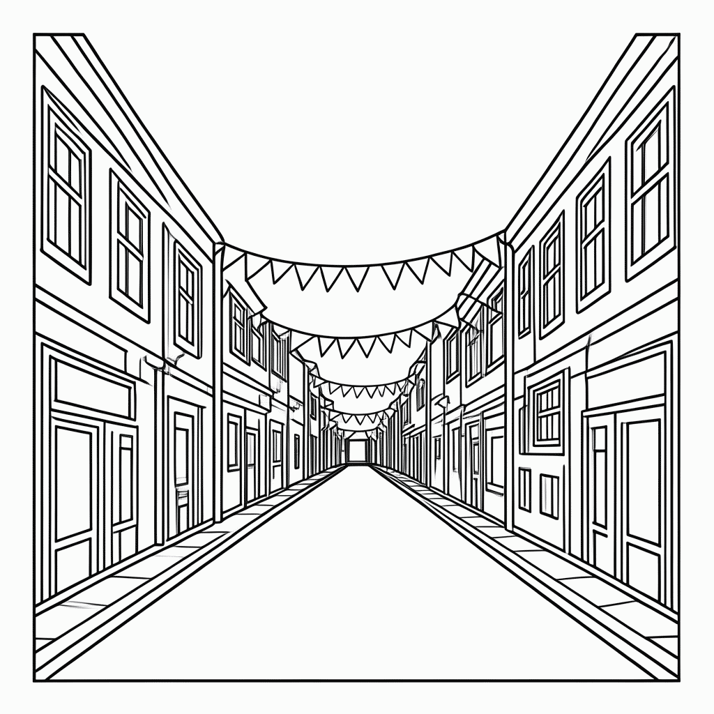Desenho de Decoração de Rua da Copa para colorir e imprimir grátis em folha A4