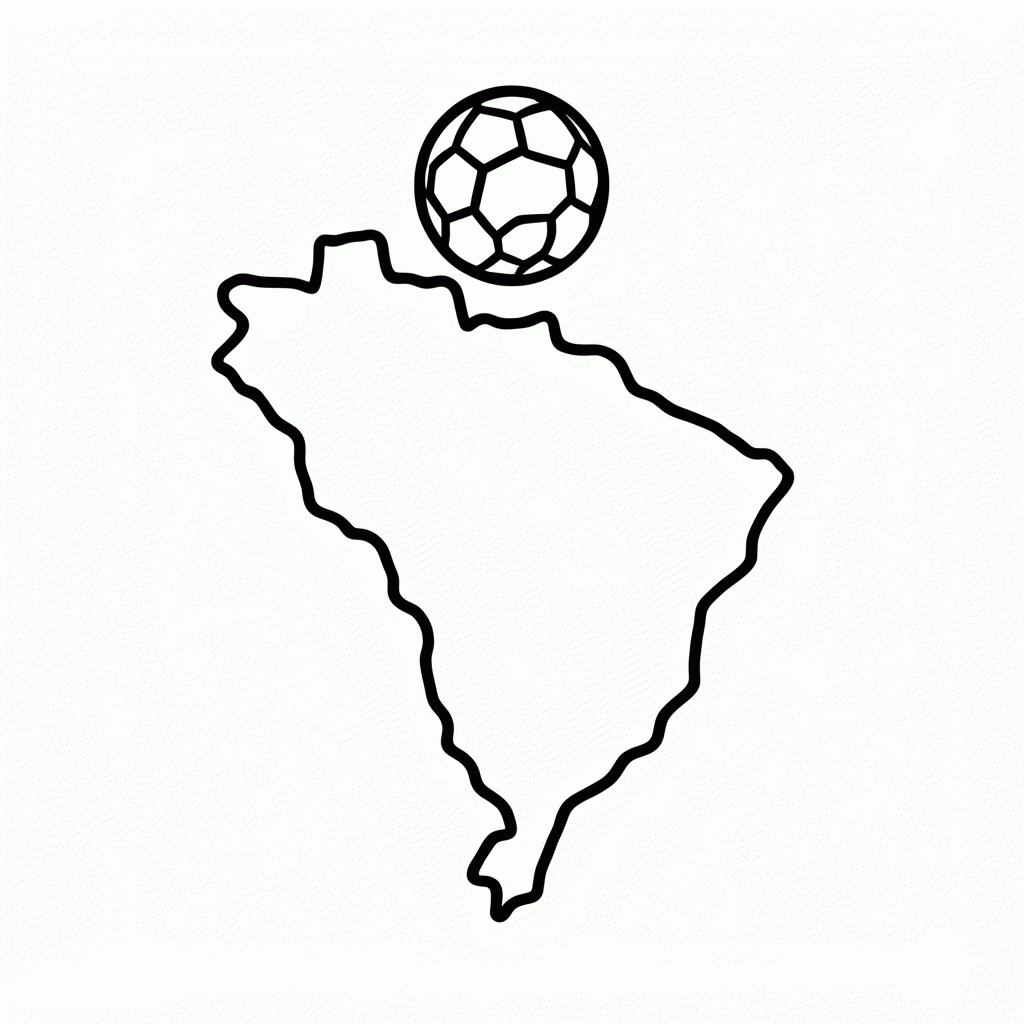Desenho de Mapa do Brasil com Bola para colorir e imprimir grátis em folha A4