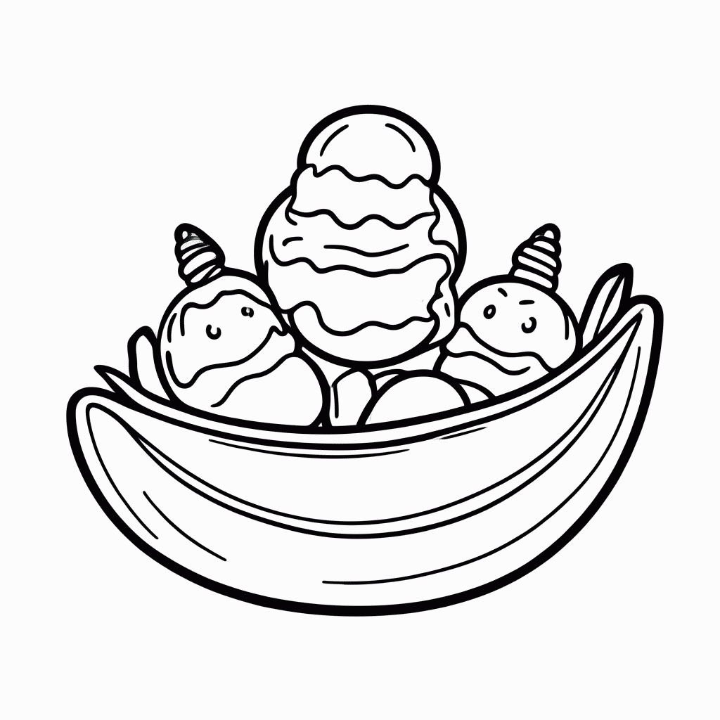 Desenho de Banana Split para colorir e imprimir grátis em folha A4