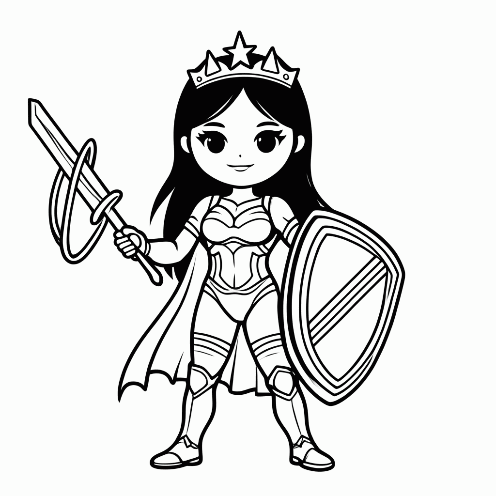 Desenho de Mulher Maravilha para colorir e imprimir grátis em folha A4