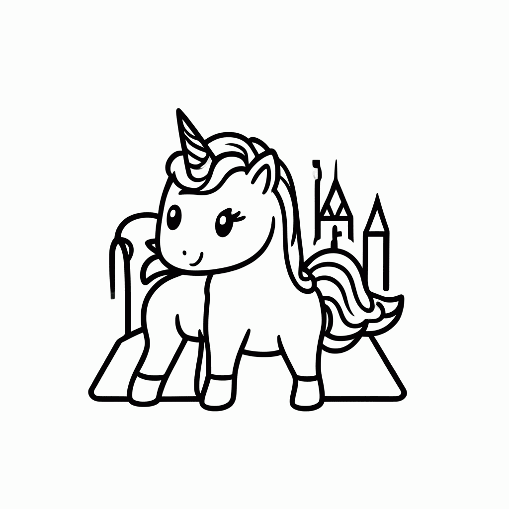 Desenho de Unicornio Castelo para colorir e imprimir grátis em folha A4
