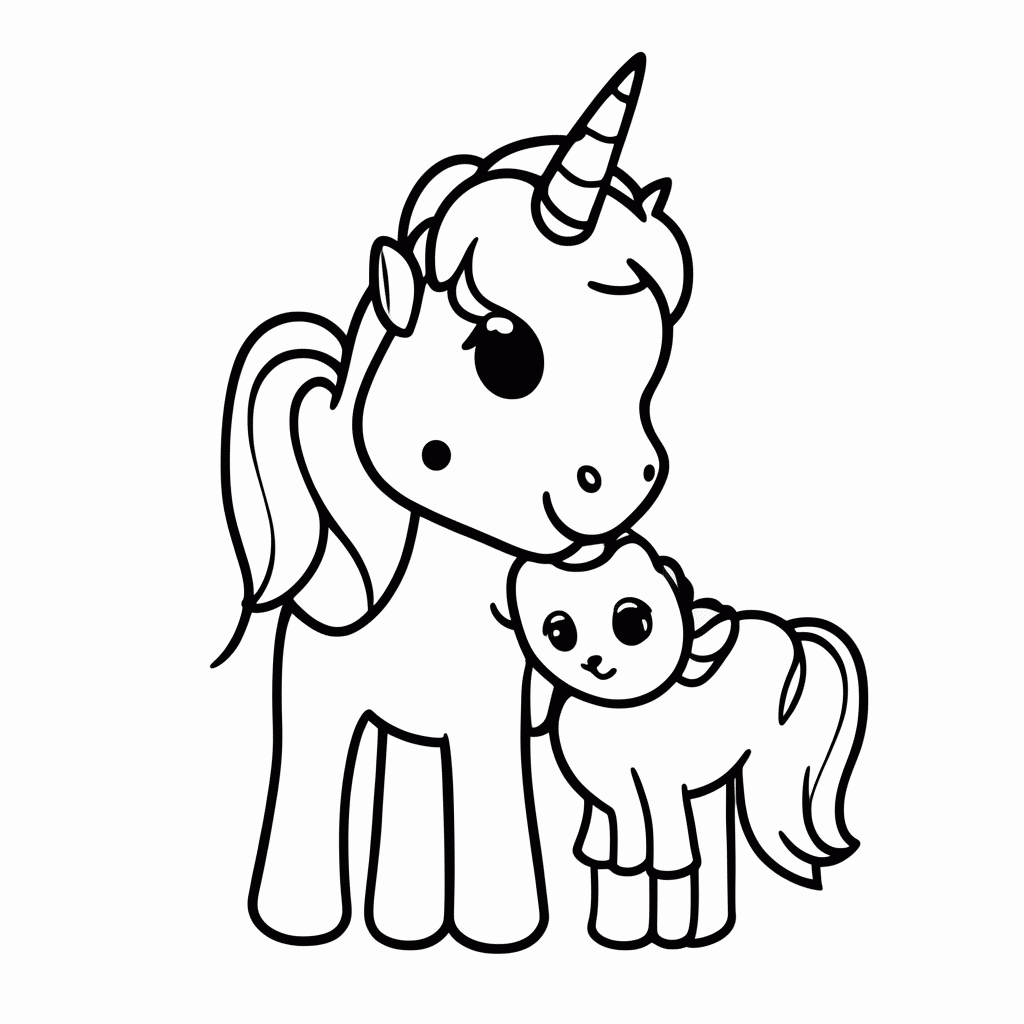 Desenho de Unicornio Mae E Filhote para colorir e imprimir grátis em folha A4